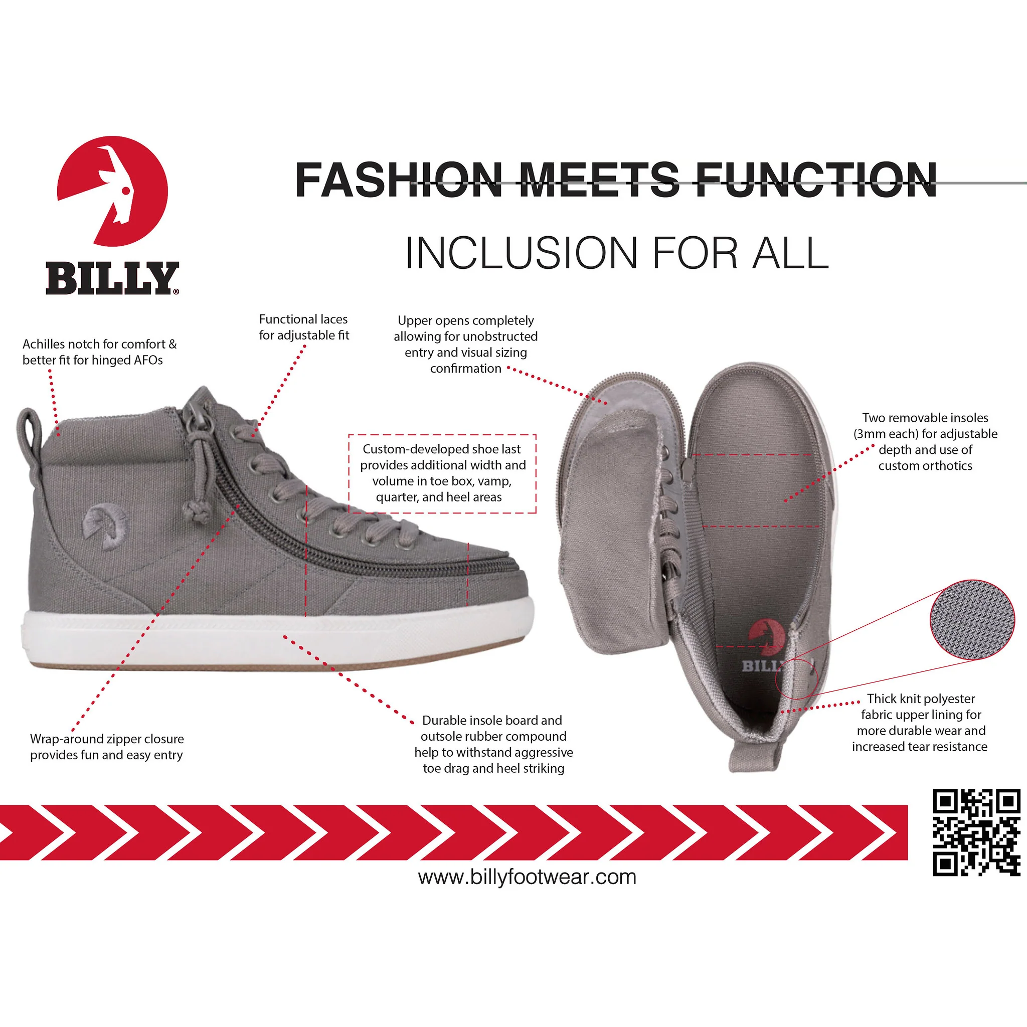 Billy Footwear (Kids) DR II Fit - High Top Red Canvas Shoes - Image 7