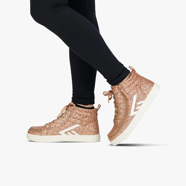 Billy Footwear (Kids) - High Top Rose Gold Glitz CS Canvas Shoes - Image 5